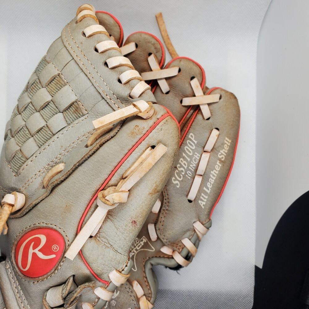 Rawlings SCSB100P | 10 Inch Kids Youth Baseball Glove Mitt Right Hand Throw Gray